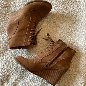 Soft suede Lucky  leather wedge booties